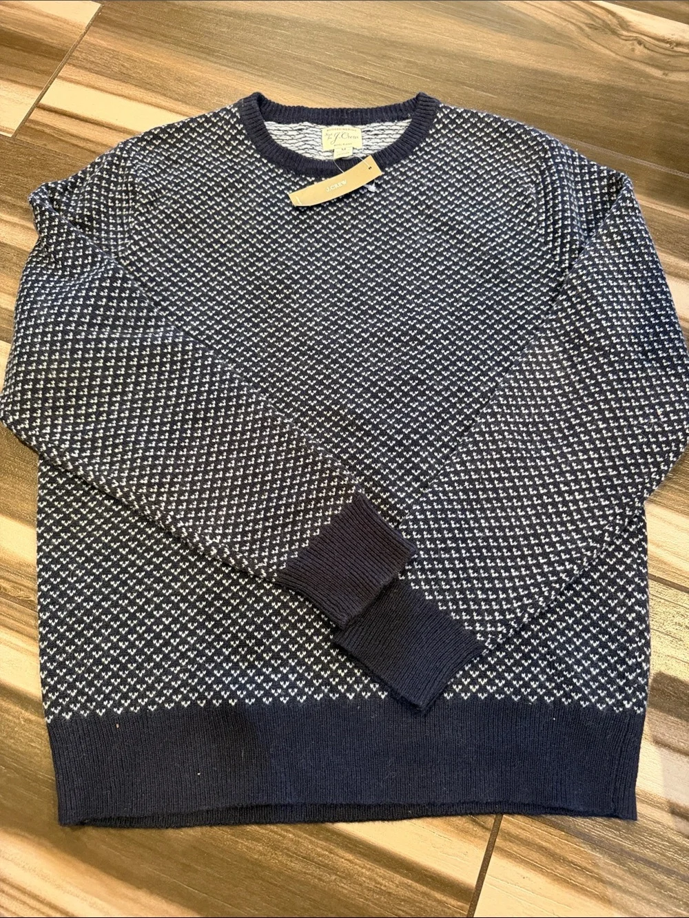 J. Crew Navy and White Patterned Crewneck Sweater